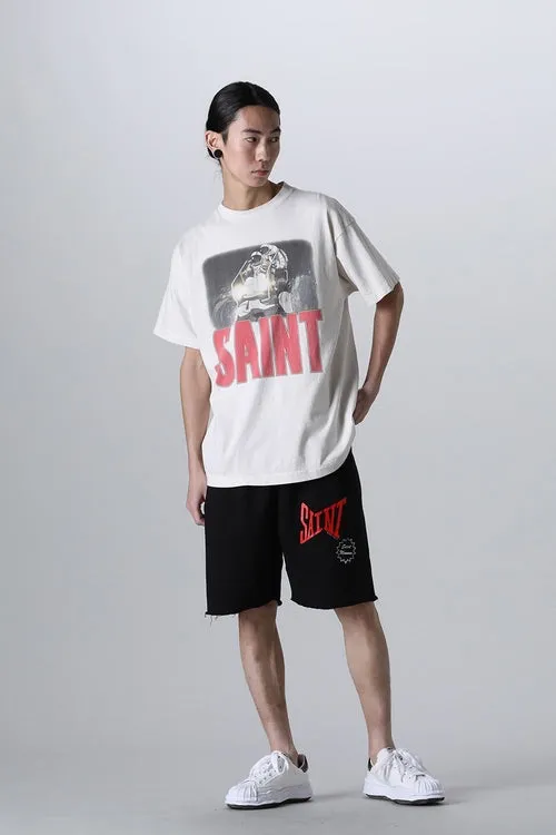 SAINT Mxxxxxx 'SAINT' SWEAT SHORTS/GRY/BLK embroidered SAINT LOGO basic shorts, distressed gray/washed black S-XL, four needles and six threads throughout, produced by a major domestic factory, imported Tajima machine embroidery, washed and distressed, original version
